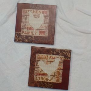 Farmhouse Decor Set of 2 Adorable Rooster Canvas's